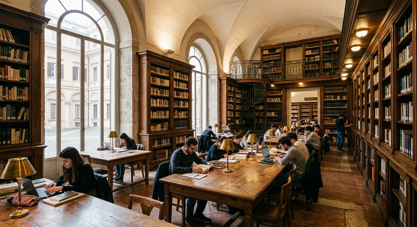 A library designed for research, study, and digital resources
